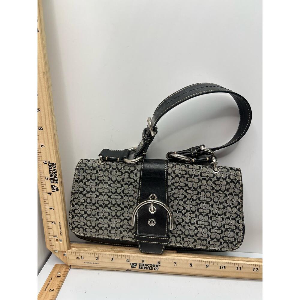 VTG Coach 7076 Handbag Women Gray Black Signature Soho Buckle Flap Shoulder Bag